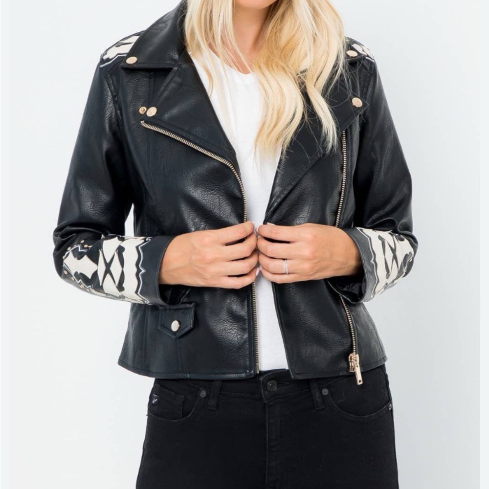 Stoosh Black with White Accents Vegan Leather  Women’s Jacket Size S